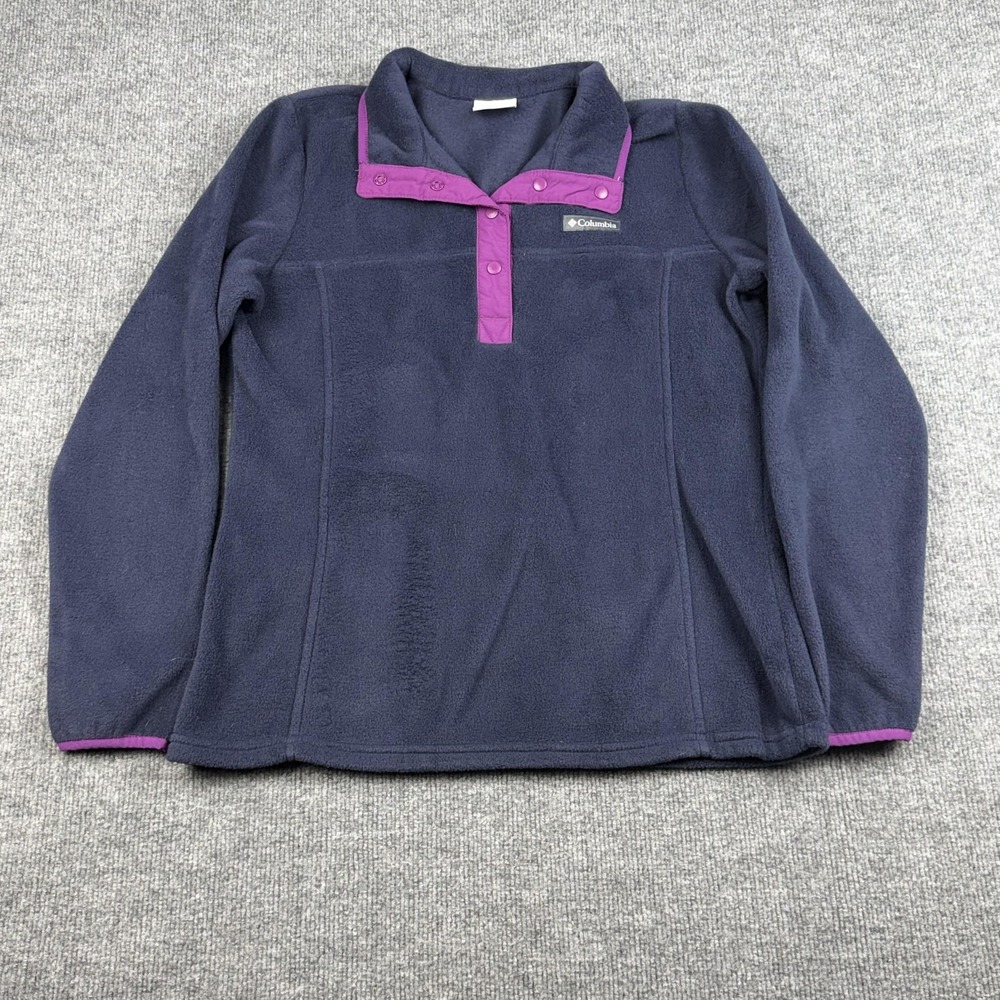 Columbia Fleece Sweatshirt Womens Medium Blue Snap Collar Lightweight Pullover